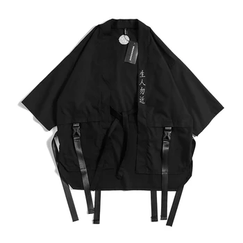 Японското кимоно, мъжка черна риза, облекло в традиционен китайски стил, яке Hanfu в ретро стил, жилетка за мъже, мъжки свободна яке