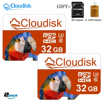 Cloudisk 2 елемента Micro SD Карта U3 64 GB C10 A1 Flash Карти Памет 32 GB V30 4K UHD TF Карта microSD С Адаптер SD, USB Флаш устройство