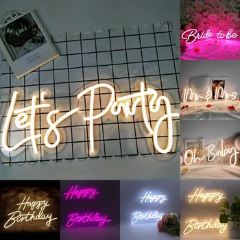 9 стилове led неонова реклама Честит рожден ден на Светлините от прозрачен акрил Oh Baby Неонова светлинна табела за сватбени партита Стенен декор Led лампа на едро