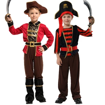Децата на капитан на пиратите с калъф за обувки, шапка, колан cosplay костюми за момче Коледа елегантна рокля без оръжие