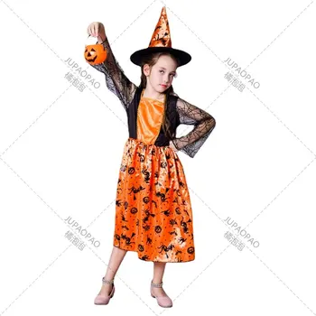 Хелоуин за деца, малки момичета, обличане на вещици с тиква, сценичното си представяне за момичета, cosplay-костюм, живото представяне на Хелоуин