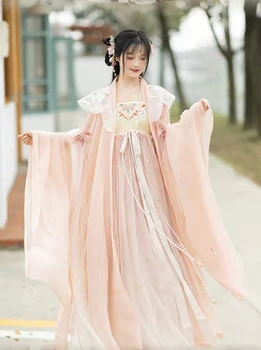 Оригинално женствена рокля Hanfu Fat голям размер, свежа пола-чебула, елементи Хан, пълен комплект, стил Тан, 9 бр./компл.
