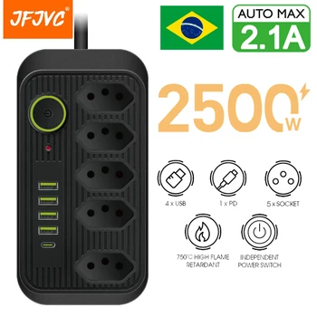 Захранващ кабел Brasil Plug ac контакти жак за мрежов филтър електрически удължител със зарядно устройство USB Type C адаптер