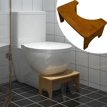 Дървен стол за тоалетна С-образна плъзгане ергономична естествена поза, столче за коремни преси, компактен стол за тоалетна, столче за баня