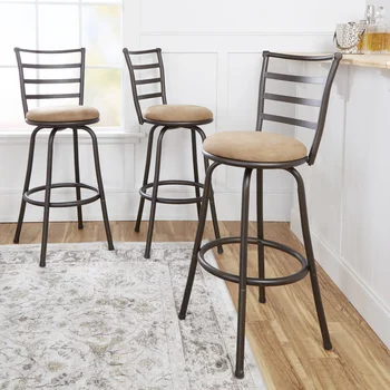 Комплект от 3 ротационни продуктова столове с регулируема височина, ковани бронзова декорация, обзавеждане за кухня и трапезария (в наличност в САЩ)