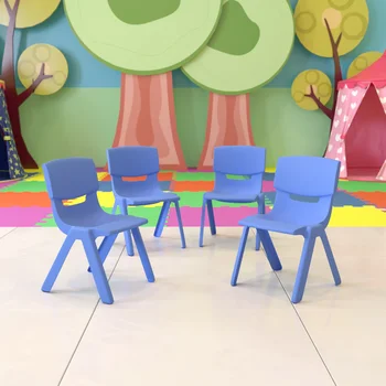 Флаш мебели 4 бр Сини пластмасови штабелируемый училищен стол, с височина на седалката 10,5