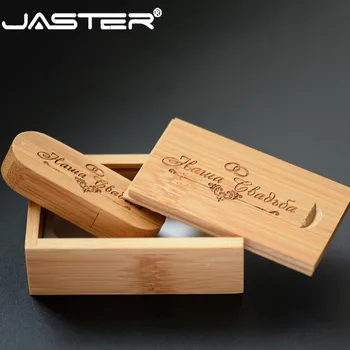 JASTER безплатен потребителски логото на Дървени USB 2.0 + КУТИЯ флаш памет 64 GB памет U Stick 32 GB карта Фотография Сватбени подаръци писалка-устройство